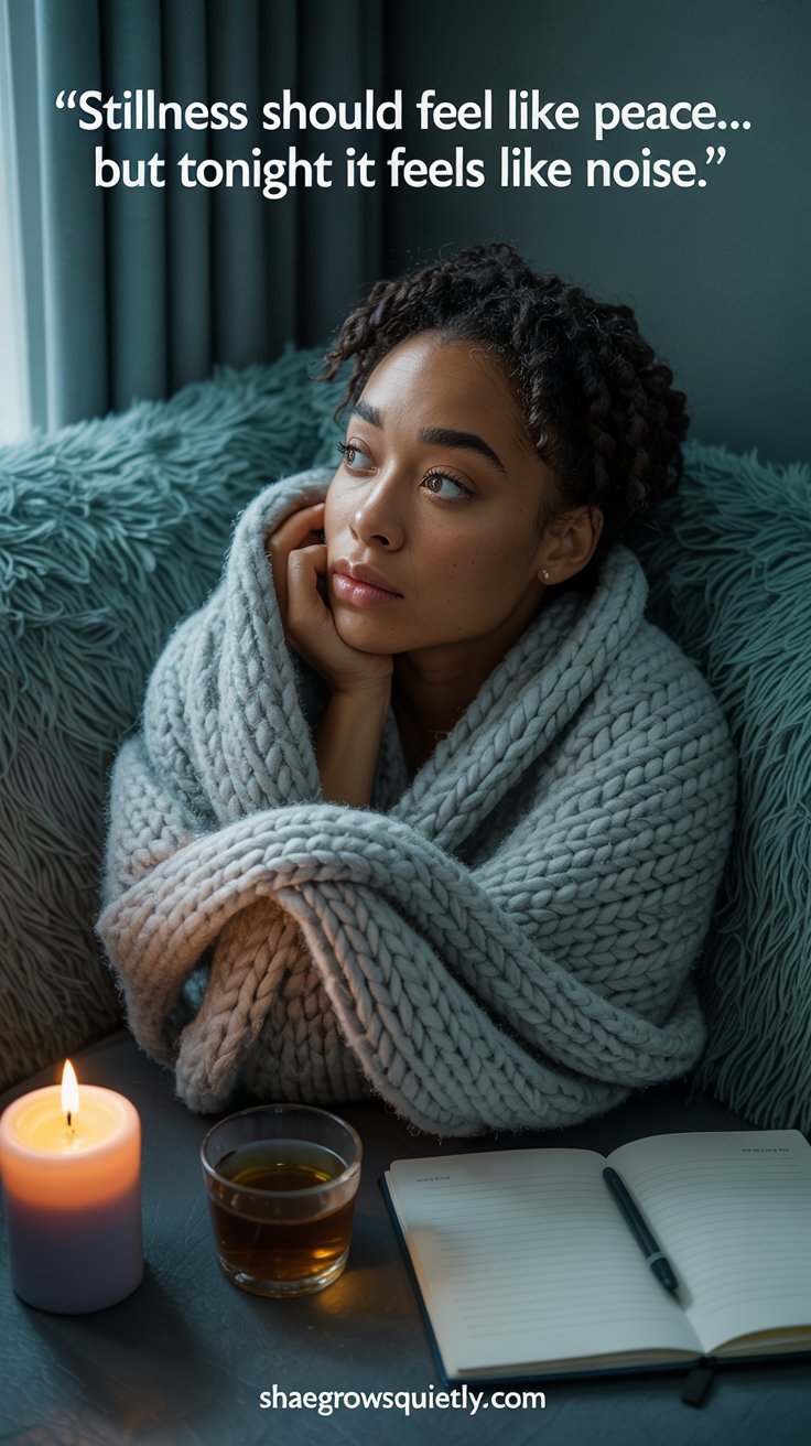 Woman lying in bed, mentally exhausted and overthinking due to emotional burnout.