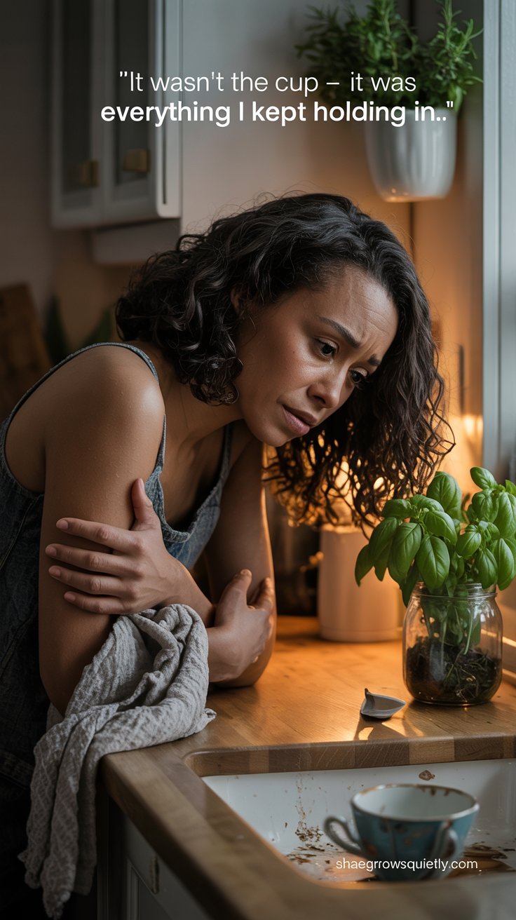 Woman with eyes closed, feeling the physical strain of emotional burnout.