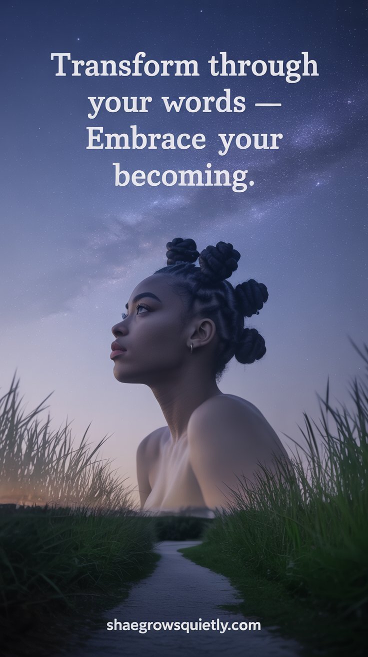 A Black woman with bantu knots walking under the night sky, symbolizing the transformative journey of blogging and self-discovery.
