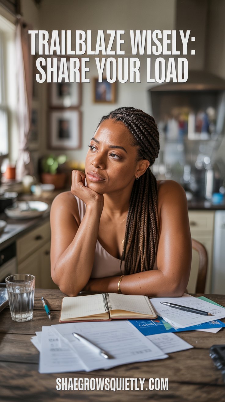 A toffee-skinned African American woman with natural, graying curls sits in a peaceful reading nook, surrounded by plants, symbolizing the importance of prioritizing self-care and setting boundaries over continual service to others.